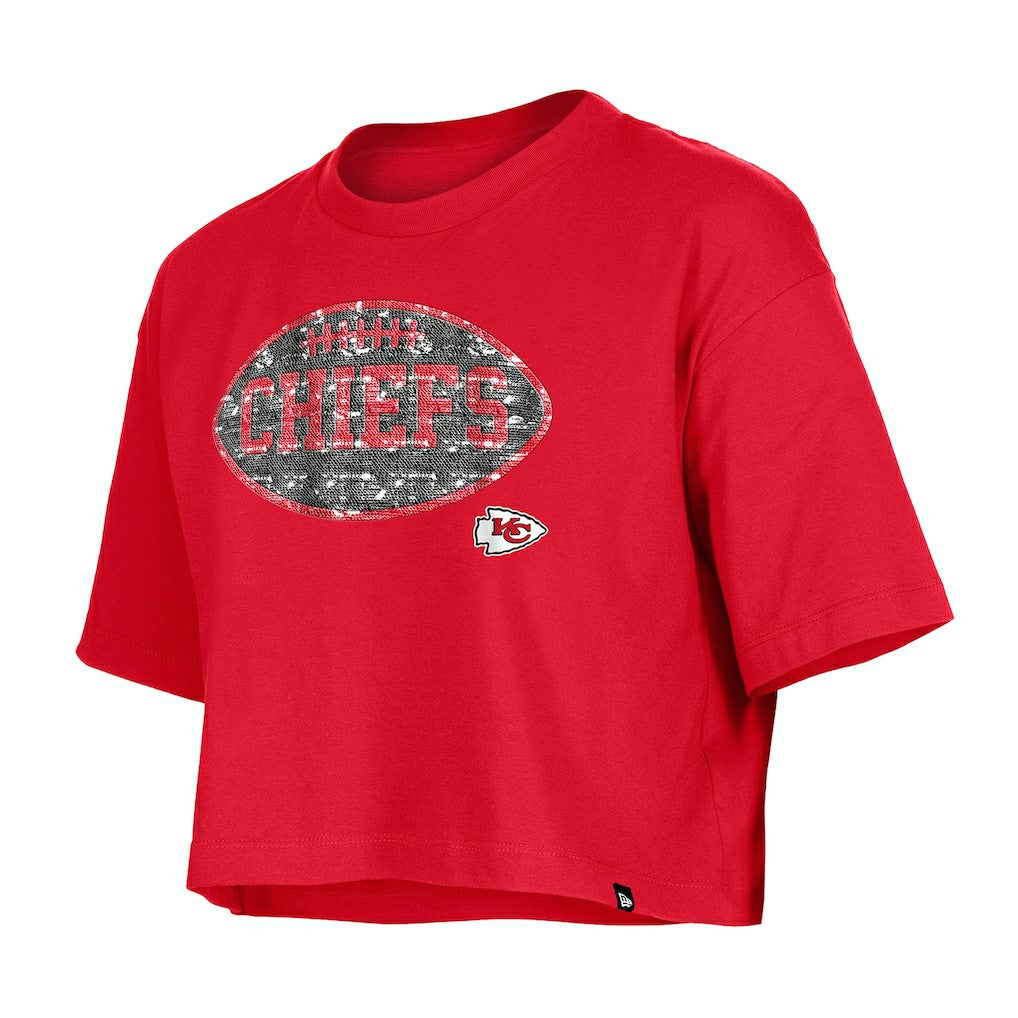 Kansas City Chiefs New Era Girl's Flip Sequin Boxy T-Shirt Red