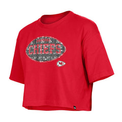 Kansas City Chiefs New Era Girl's Flip Sequin Boxy T-Shirt Red