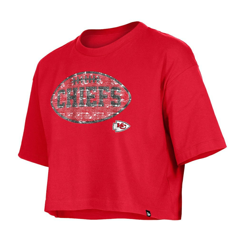 Kansas City Chiefs New Era Girl's Flip Sequin Boxy T-Shirt Red
