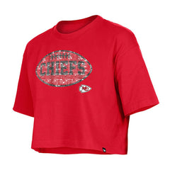 Kansas City Chiefs New Era Girl's Flip Sequin Boxy T-Shirt Red