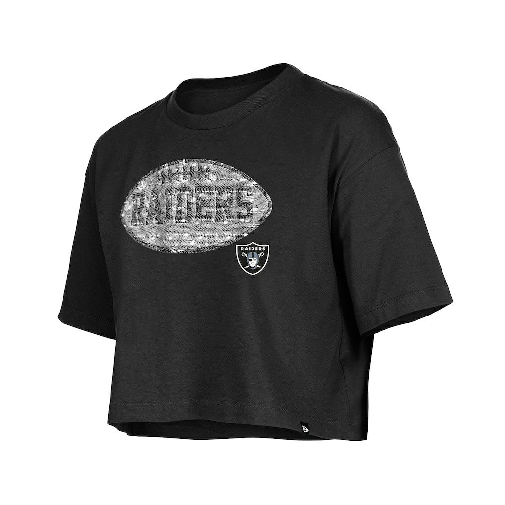 Las Vegas Raiders New Era Girl's Flip Sequin Boxy T-Shirt Black