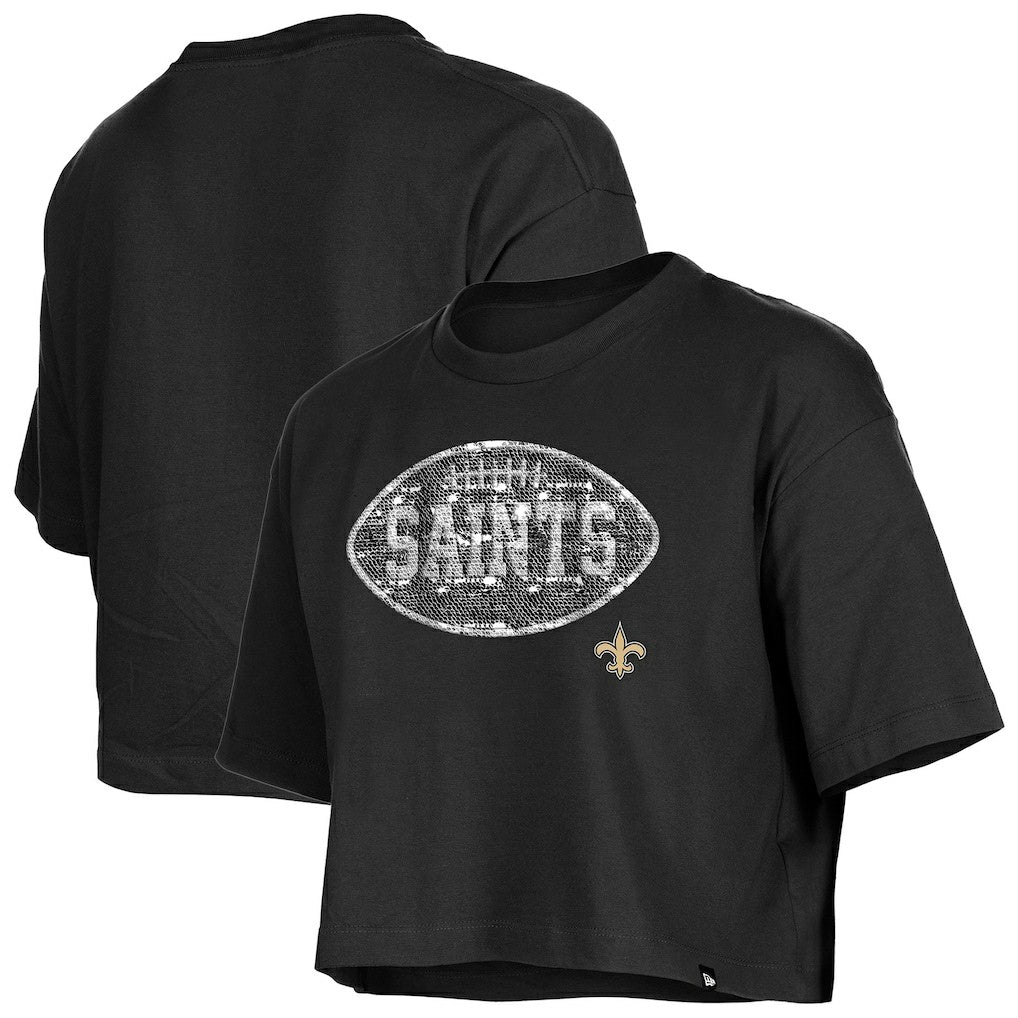 New Orleans Saints New Era Girl's Flip Sequin Boxy T-Shirt Black