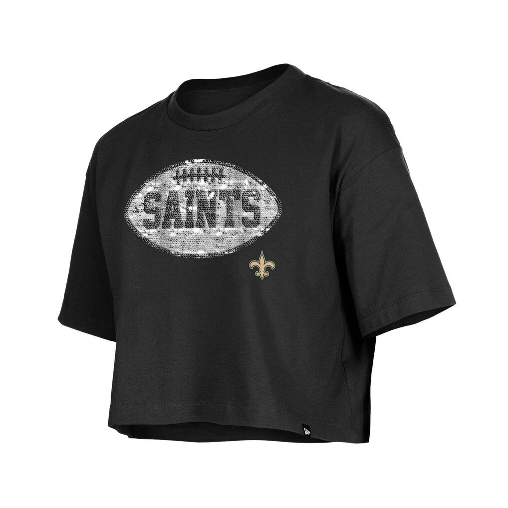 New Orleans Saints New Era Girl's Flip Sequin Boxy T-Shirt Black