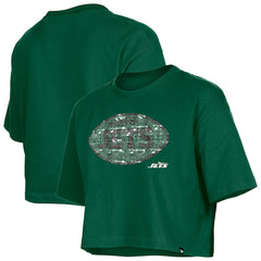 New York Jets New Era Girl's Flip Sequin Boxy T-Shirt Green