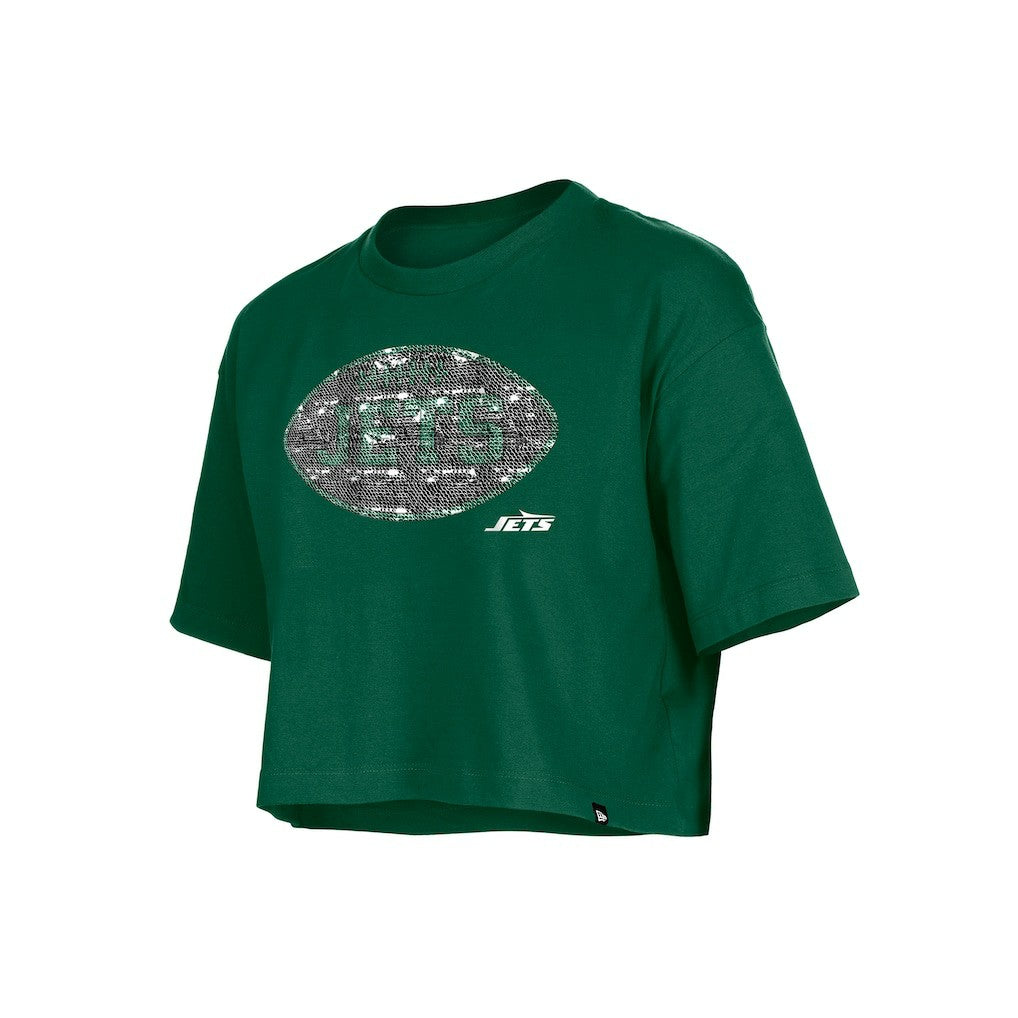 New York Jets New Era Girl's Flip Sequin Boxy T-Shirt Green