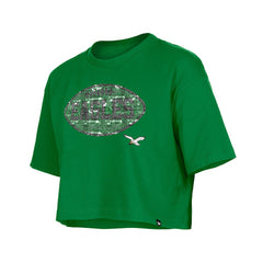 Philadelphia Eagles New Era Girl's Flip Sequin Boxy T-Shirt Kelly Green