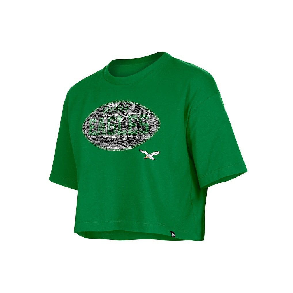 Philadelphia Eagles New Era Girl's Flip Sequin Boxy T-Shirt Kelly Green