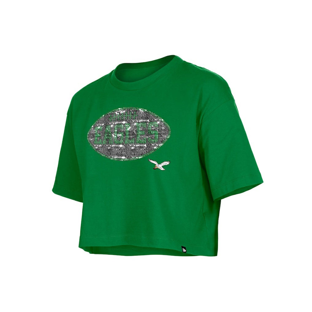 Philadelphia Eagles New Era Girl's Flip Sequin Boxy T-Shirt Kelly Green