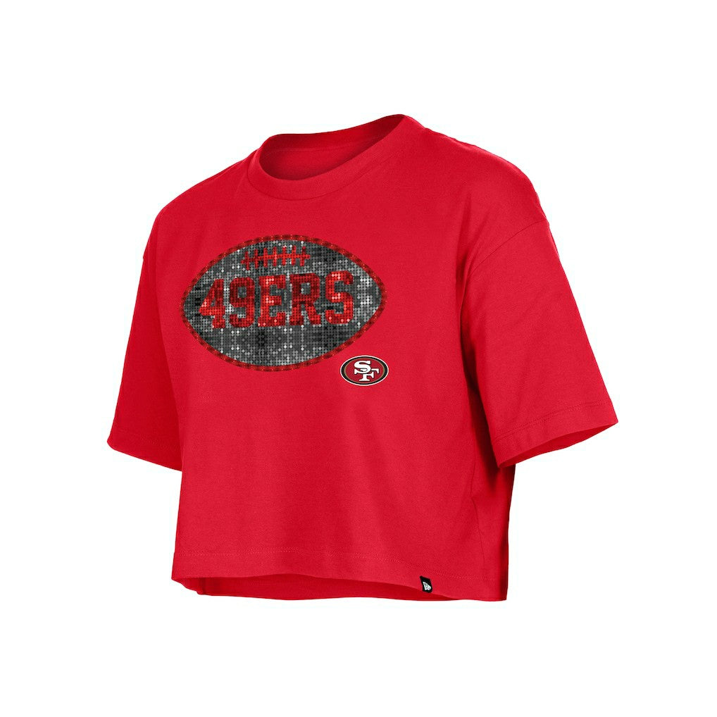 San Francisco 49ers New Era Girl's Flip Sequin Boxy T-Shirt Scarlet