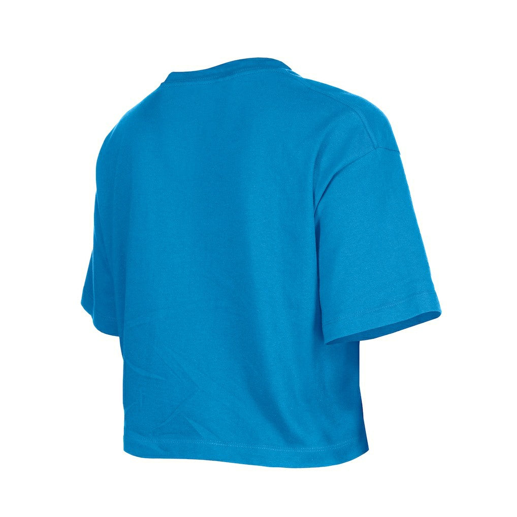 Carolina Panthers New Era Girl's Flip Sequin Boxy T-Shirt Blue