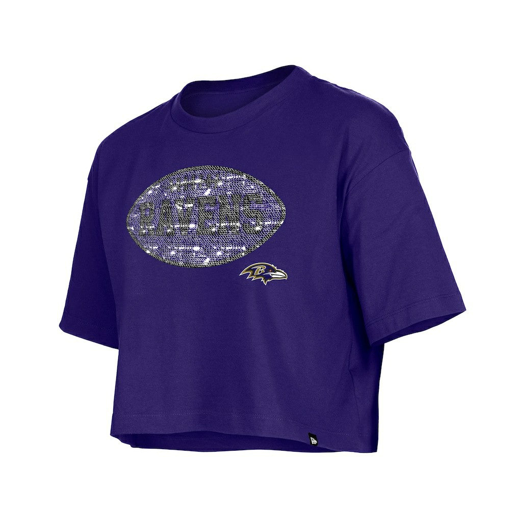 Baltimore Ravens New Era Girl's Flip Sequin Boxy T-Shirt Purple