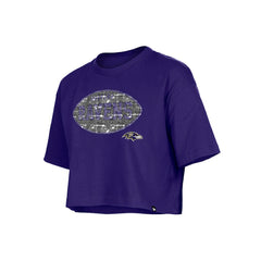 Baltimore Ravens New Era Girl's Flip Sequin Boxy T-Shirt Purple