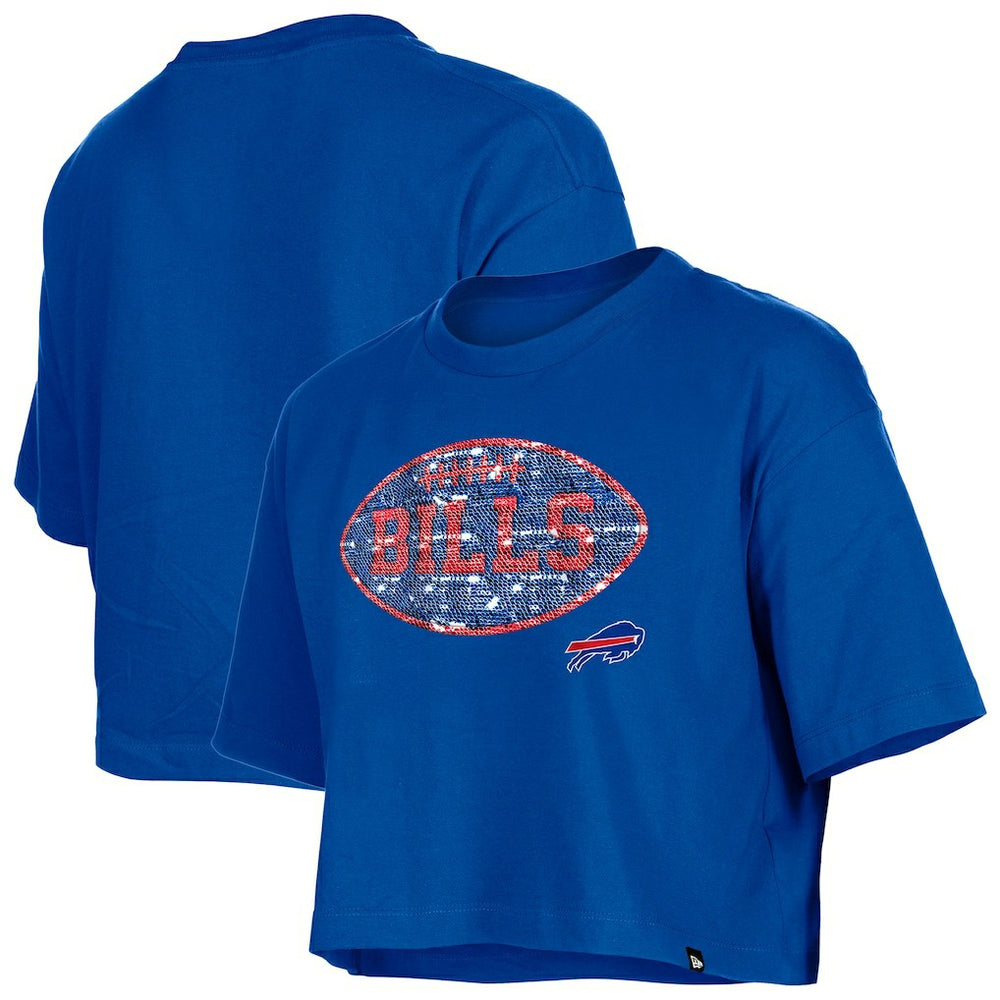 Buffalo Bills New Era Girl's Flip Sequin Boxy T-Shirt Royal