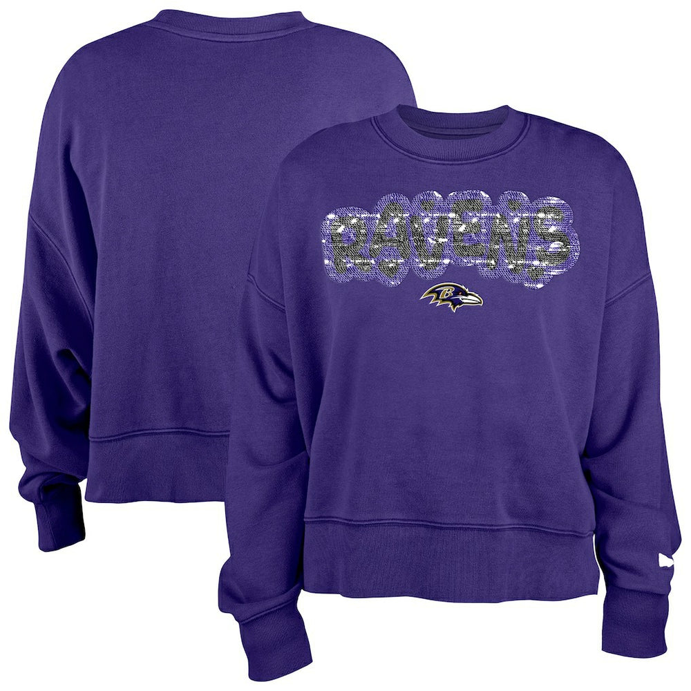 Baltimore Ravens New Era Girl's Flip Sequin Sweatshirt Purple