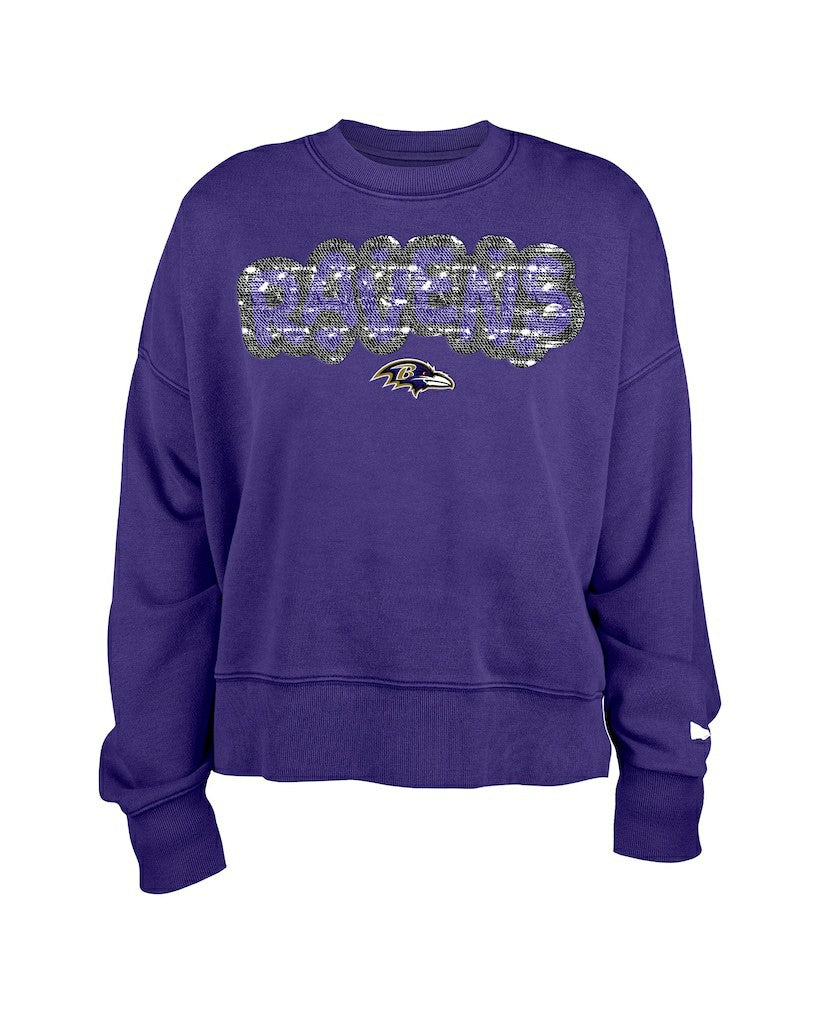 Baltimore Ravens New Era Girl's Flip Sequin Sweatshirt Purple