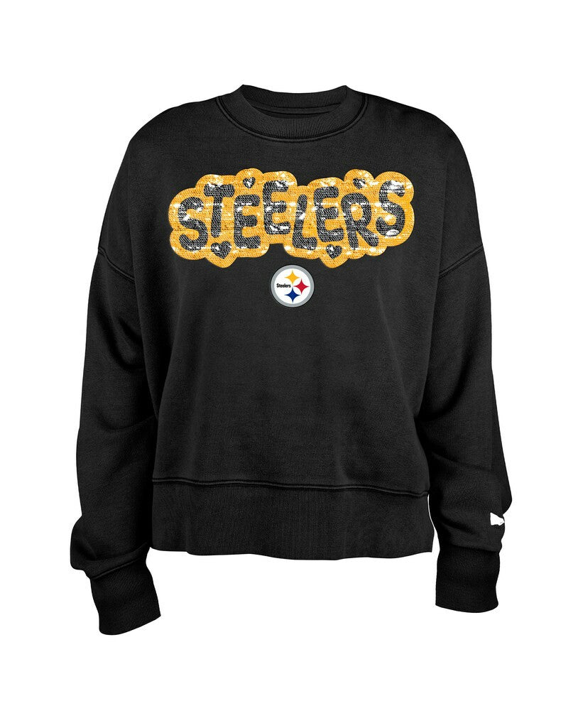 Pittsburgh Steelers New Era Girl's Flip Sequin Sweatshirt Black