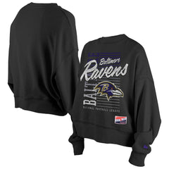 Baltimore Ravens New Era Women's Oversized Throwback Mineral Wash Crew Neck Sweatshirt Black
