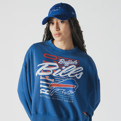Buffalo Bills New Era Women's Oversized Throwback Mineral Wash Crew Neck Sweatshirt Royal