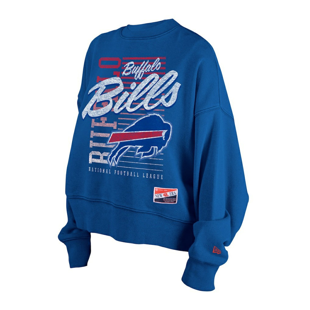 Buffalo Bills New Era Women's Oversized Throwback Mineral Wash Crew Neck Sweatshirt Royal