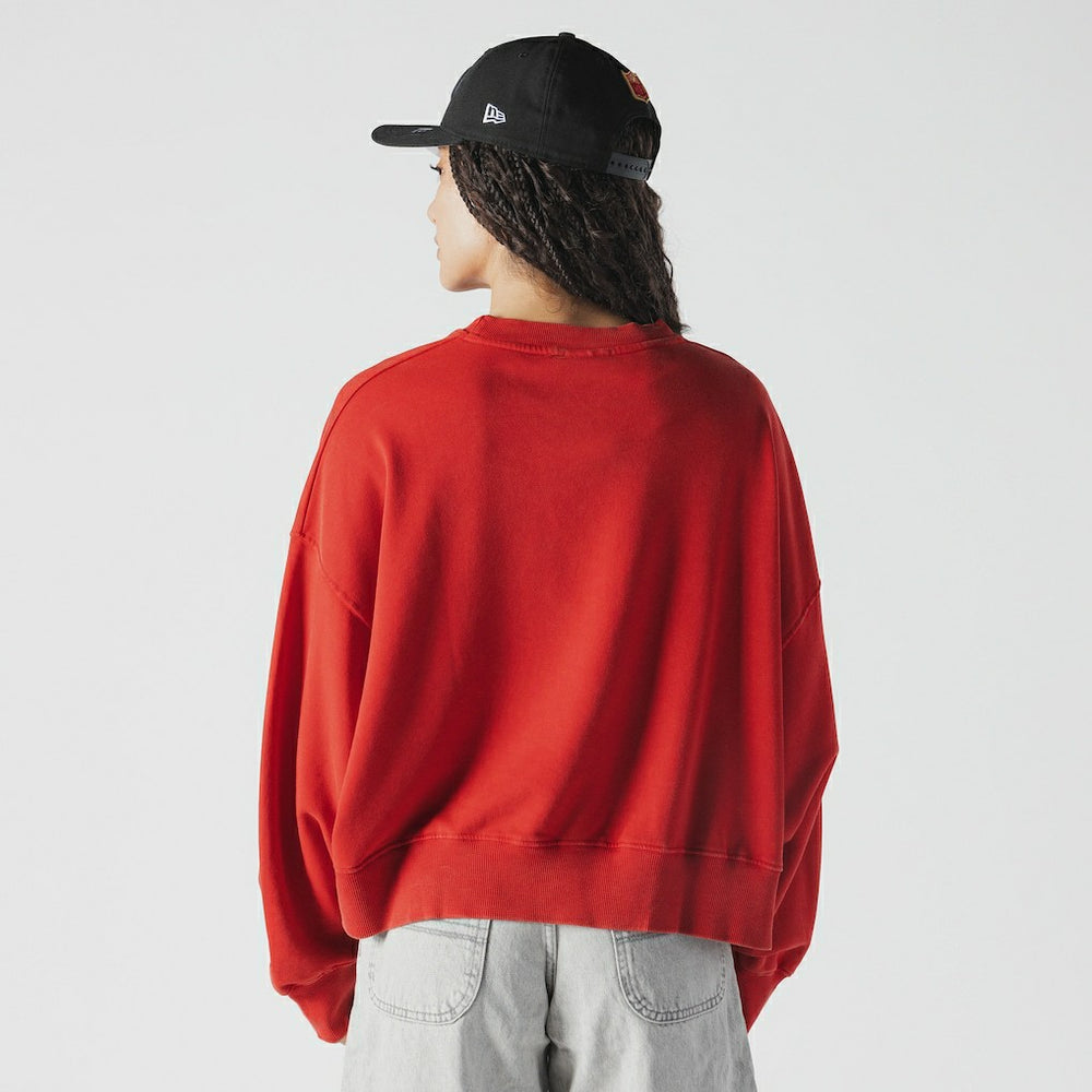 San Francisco 49ers New Era Women's Oversized Throwback Mineral Wash Crew Neck Sweatshirt Scarlet