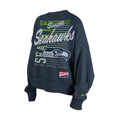 Seattle Seahawks New Era Women's Oversized Throwback Mineral Wash Crew Neck Sweatshirt College Navy