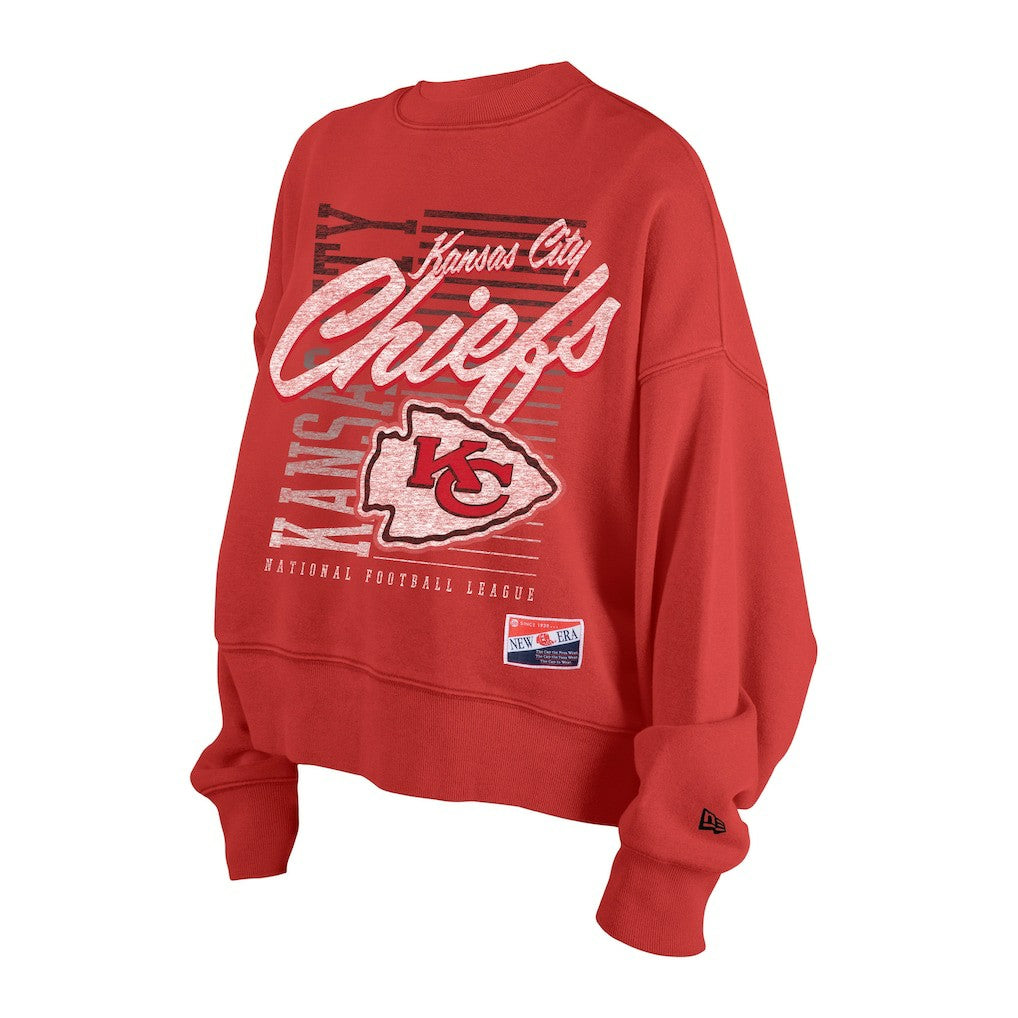 Kansas City Chiefs New Era Women's Oversized Throwback Mineral Wash Crew Neck Sweatshirt Red