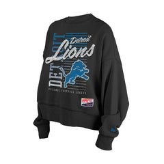Detroit Lions New Era Women's Oversized Throwback Mineral Wash Crew Neck Sweatshirt Black