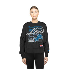 Detroit Lions New Era Women's Oversized Throwback Mineral Wash Crew Neck Sweatshirt Black