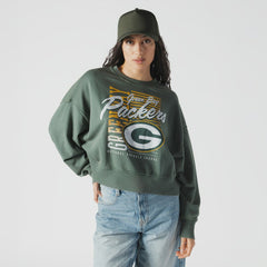 Green Bay Packers New Era Women's Oversized Throwback Mineral Wash Crew Neck Sweatshirt Green