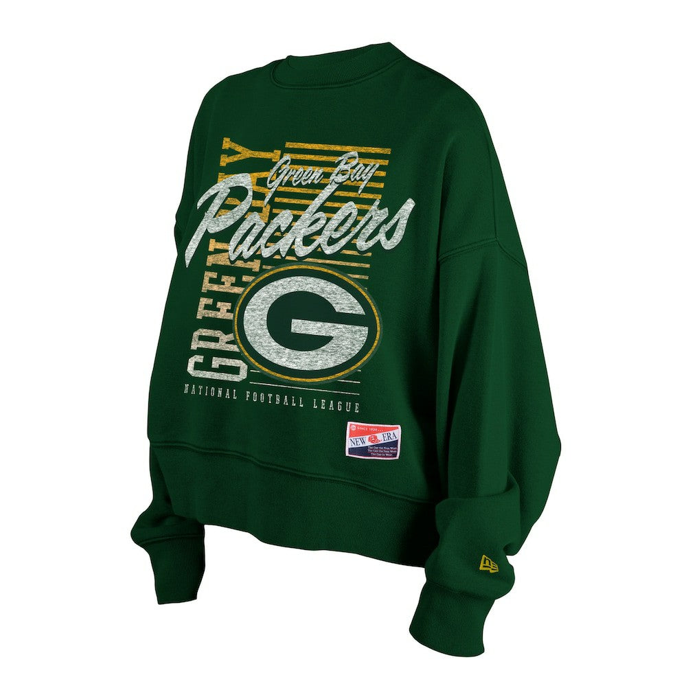 Green Bay Packers New Era Women's Oversized Throwback Mineral Wash Crew Neck Sweatshirt Green