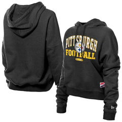 Pittsburgh Steelers New Era Women's Throwback Boxy Hoodie Sweatshirt Black