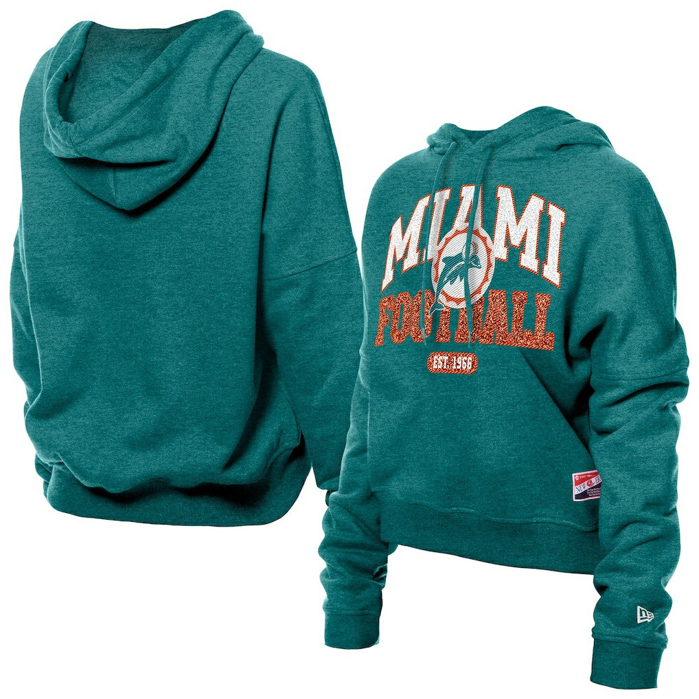 Miami Dolphins New Era Women's Throwback Boxy Hoodie Sweatshirt Aqua