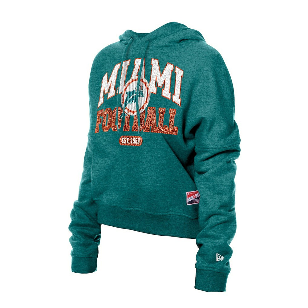 Miami Dolphins New Era Women's Throwback Boxy Hoodie Sweatshirt Aqua