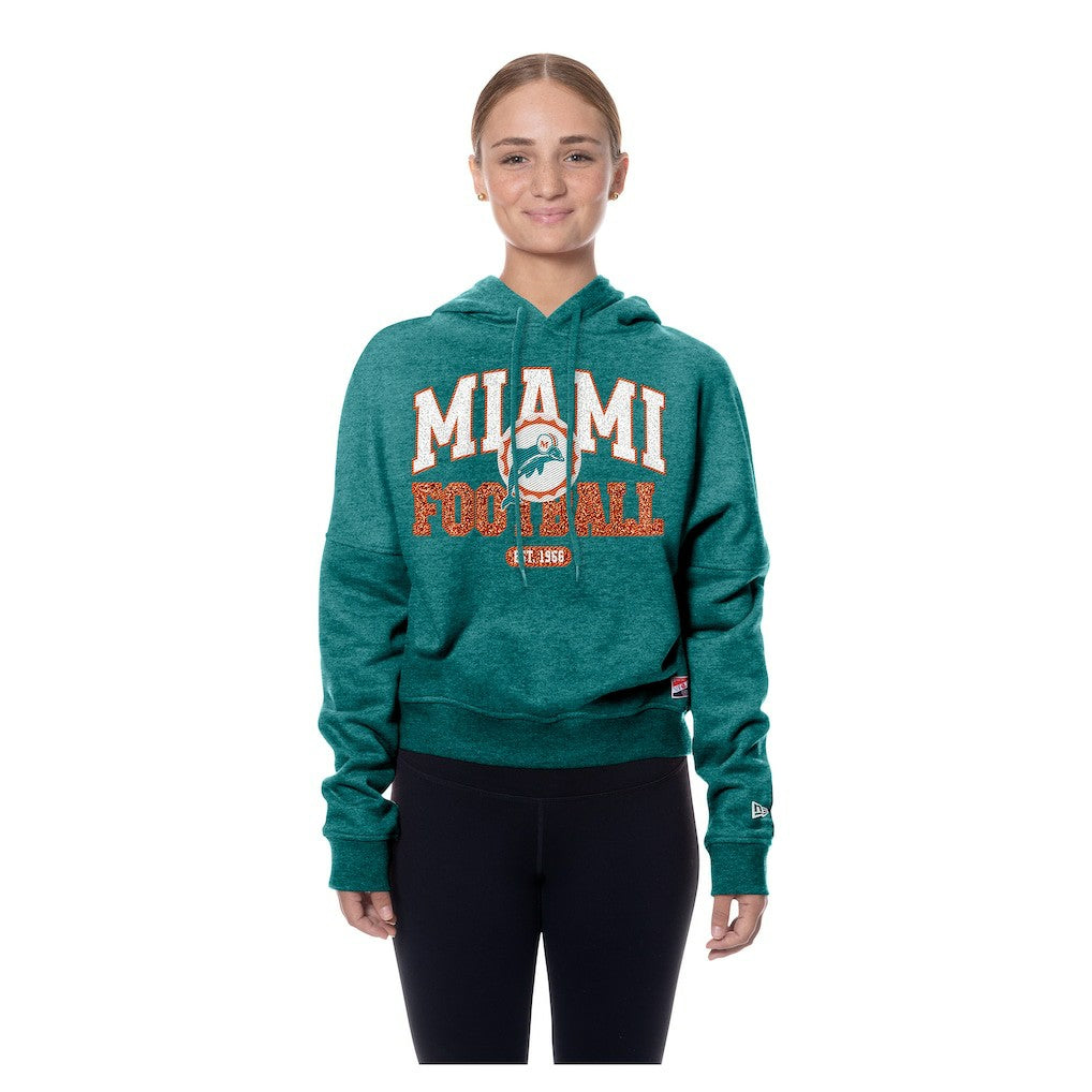 Miami Dolphins New Era Women's Throwback Boxy Hoodie Sweatshirt Aqua