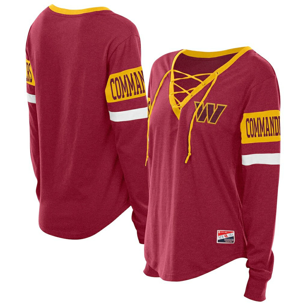 Washington Commanders New Era Women's Throwback Lace-Up Long-Sleeve T-Shirt Burgundy