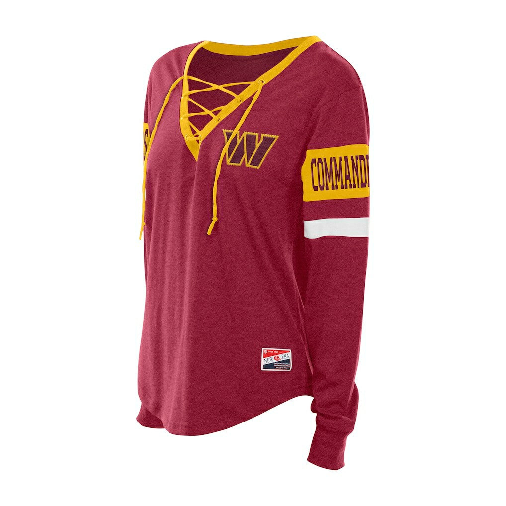 Washington Commanders New Era Women's Throwback Lace-Up Long-Sleeve T-Shirt Burgundy