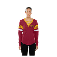 Washington Commanders New Era Women's Throwback Lace-Up Long-Sleeve T-Shirt Burgundy