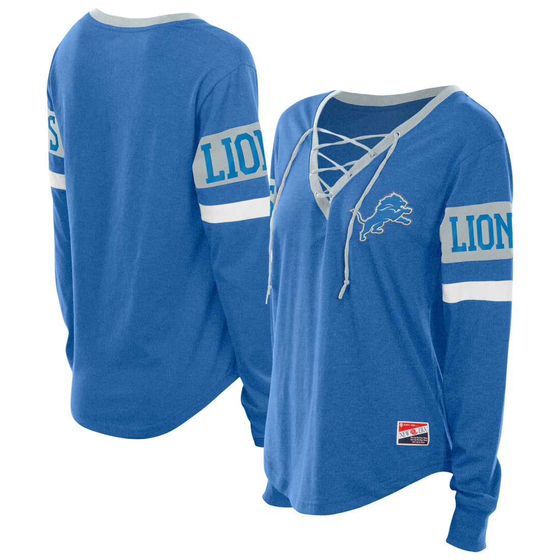 Detroit Lions New Era Women's Throwback Lace-Up Long-Sleeve T-Shirt Blue