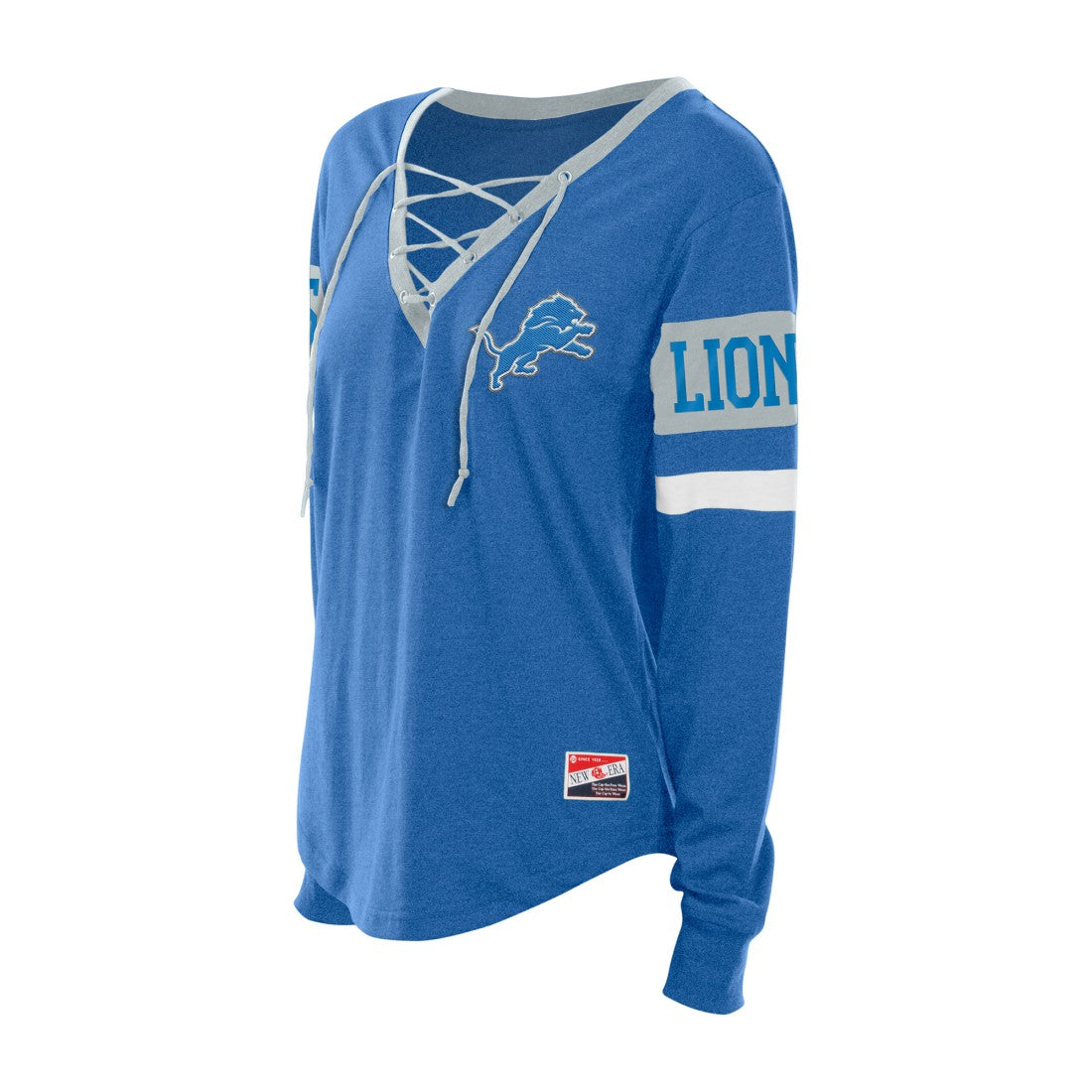 Detroit Lions New Era Women's Throwback Lace-Up Long-Sleeve T-Shirt Blue