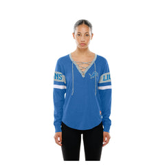 Detroit Lions New Era Women's Throwback Lace-Up Long-Sleeve T-Shirt Blue