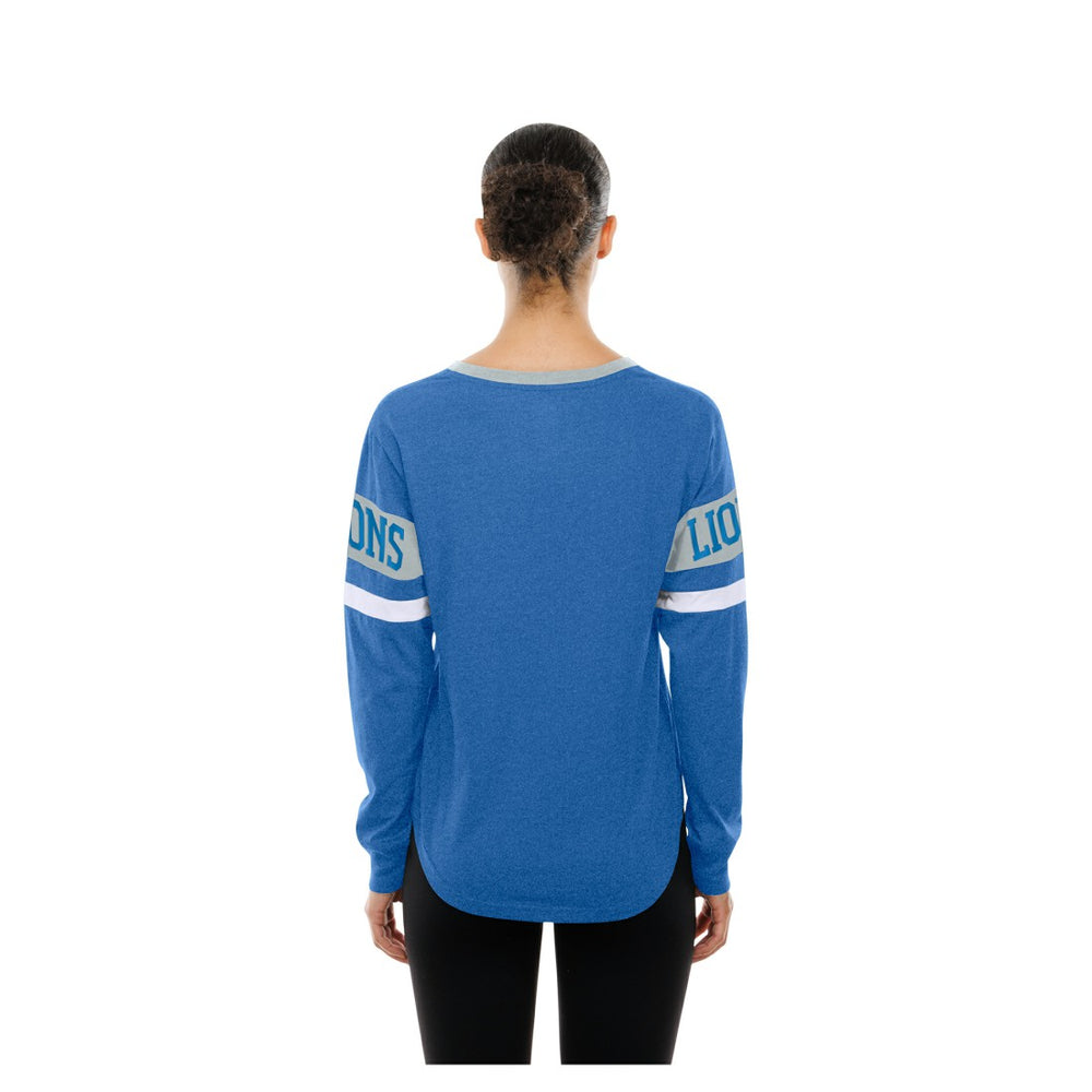 Detroit Lions New Era Women's Throwback Lace-Up Long-Sleeve T-Shirt Blue