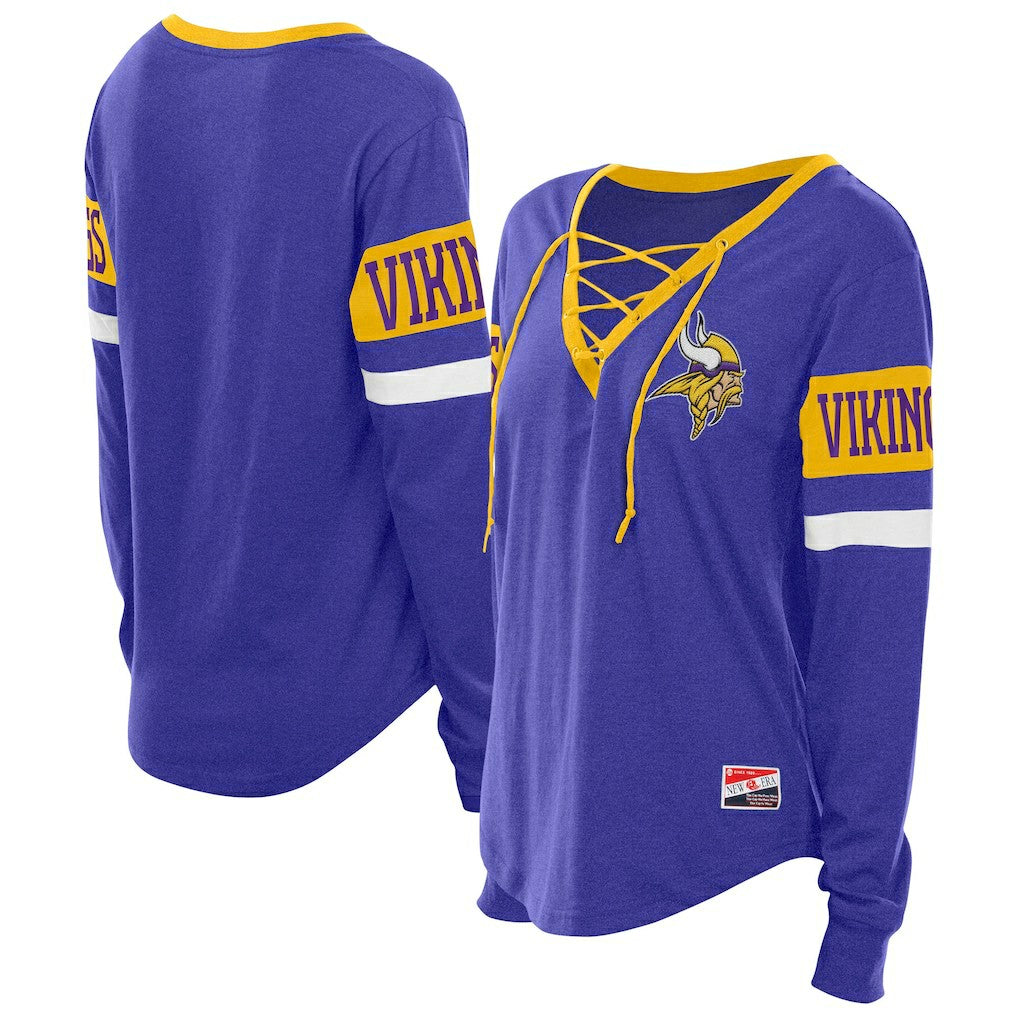 Minnesota Vikings New Era Women's Throwback Lace-Up Long-Sleeve T-Shirt Purple