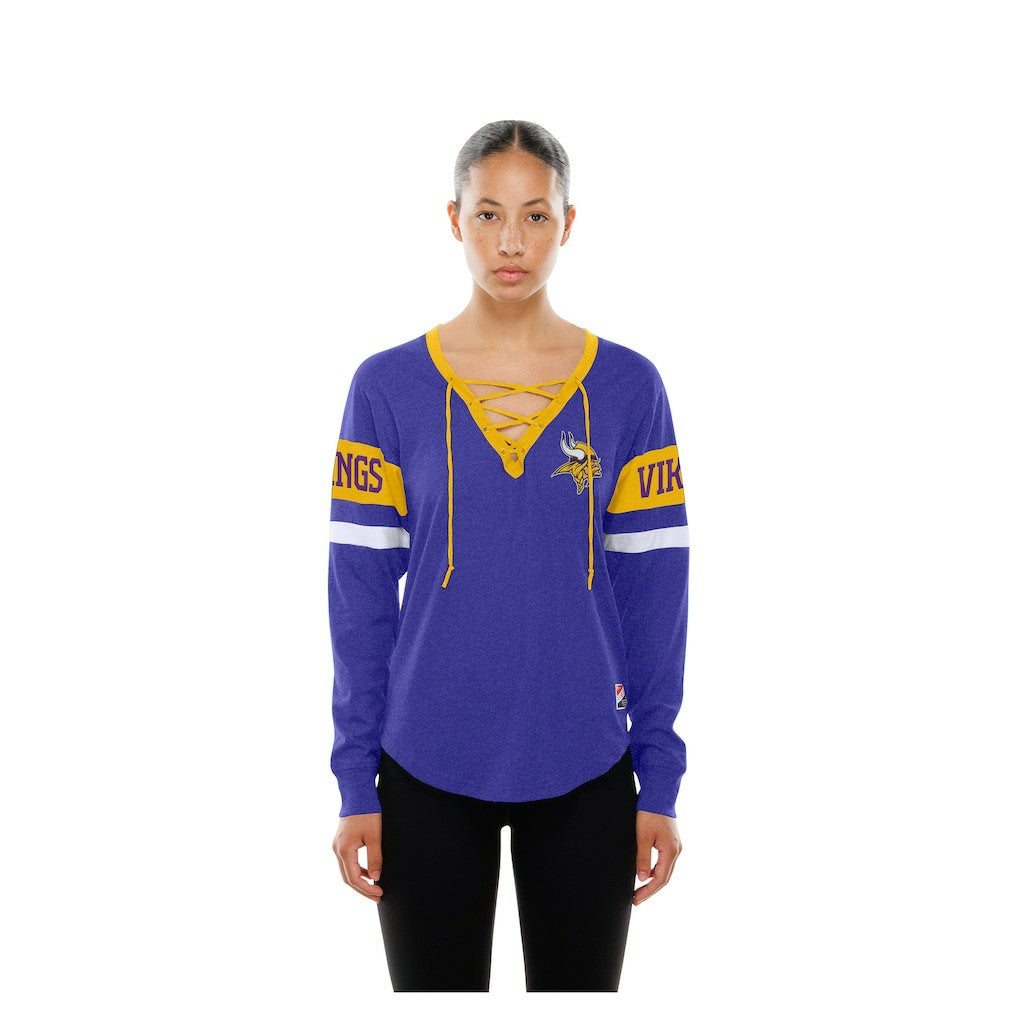 Minnesota Vikings New Era Women's Throwback Lace-Up Long-Sleeve T-Shirt Purple
