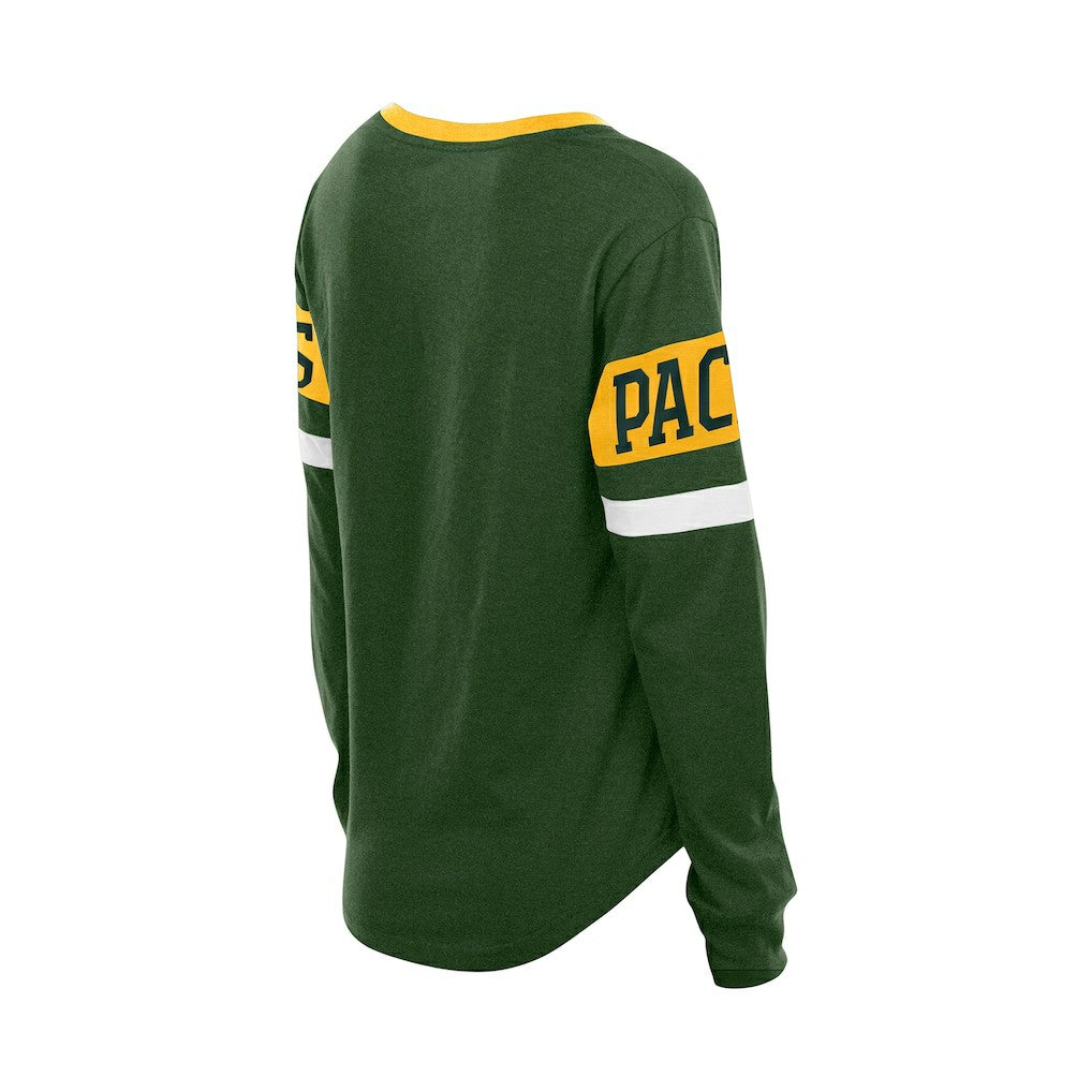 Green Bay Packers New Era Women's Throwback Lace-Up Long-Sleeve T-Shirt Green