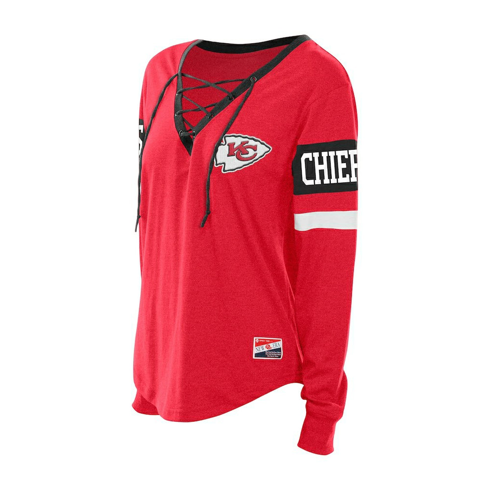 Kansas City Chiefs New Era Women's Throwback Lace-Up Long-Sleeve T-Shirt Red