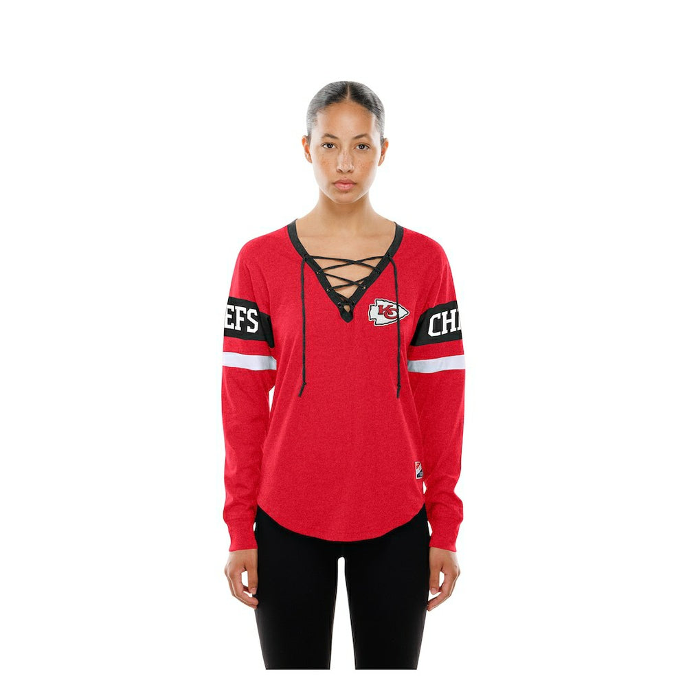 Kansas City Chiefs New Era Women's Throwback Lace-Up Long-Sleeve T-Shirt Red