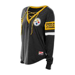 Pittsburgh Steelers New Era Women's Throwback Lace-Up Long-Sleeve T-Shirt Black