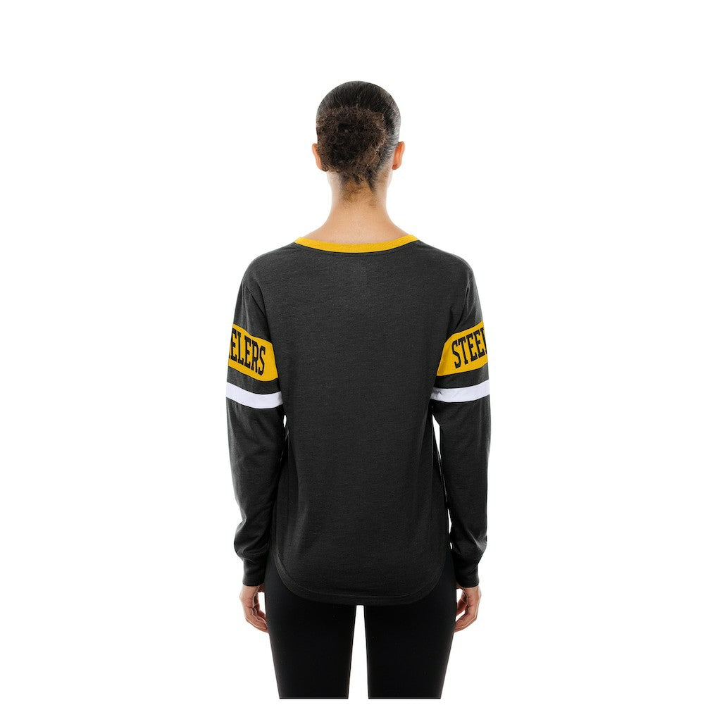 Pittsburgh Steelers New Era Women's Throwback Lace-Up Long-Sleeve T-Shirt Black