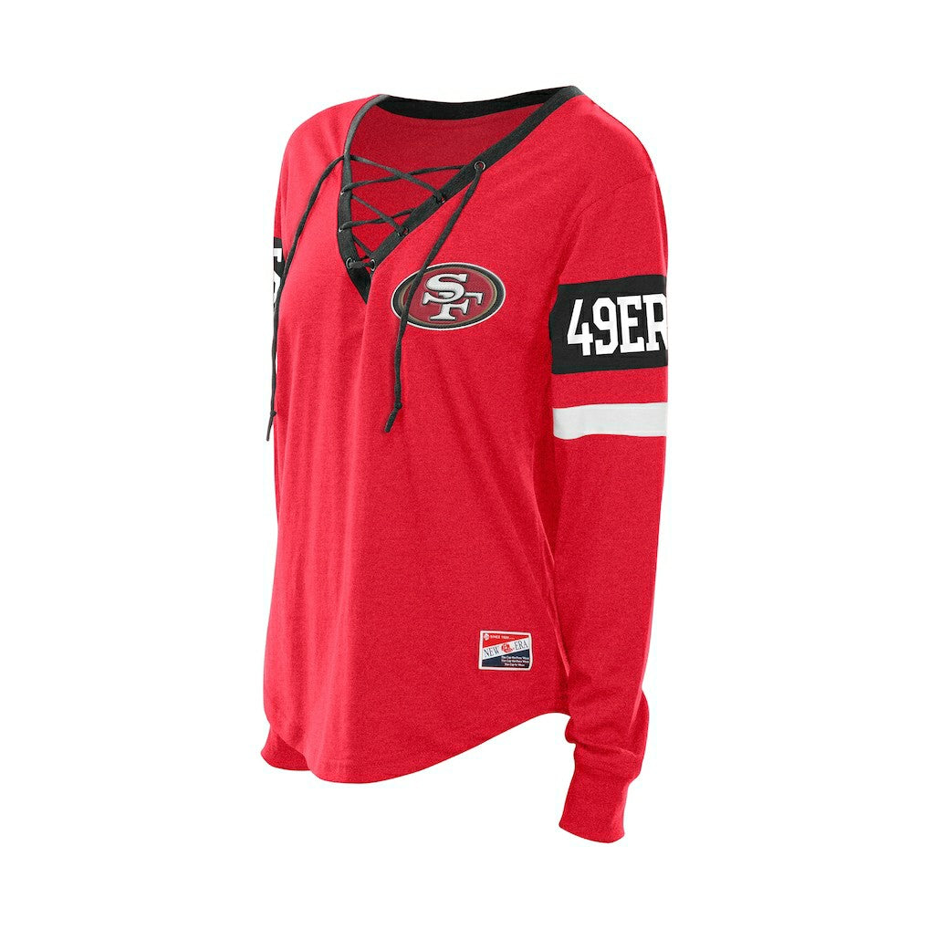 San Francisco 49ers New Era Women's Throwback Lace-Up Long-Sleeve T-Shirt Scarlet