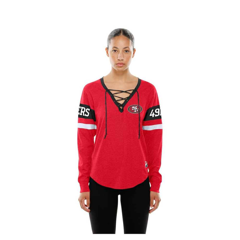 San Francisco 49ers New Era Women's Throwback Lace-Up Long-Sleeve T-Shirt Scarlet